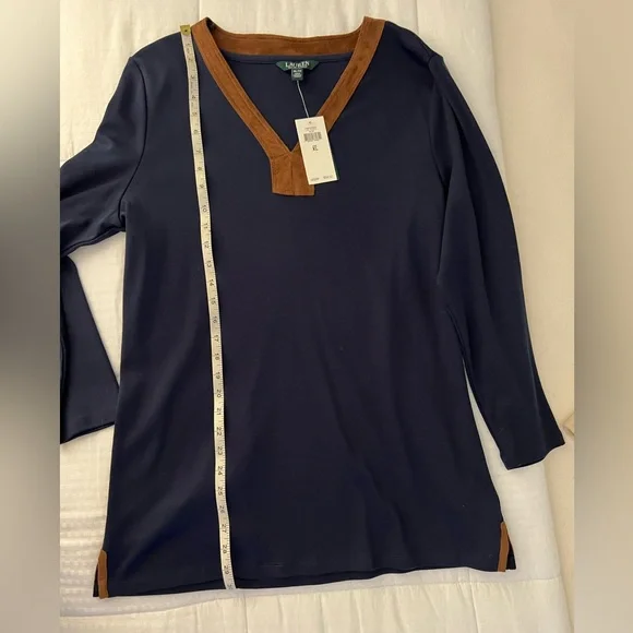 Lauren by Ralph Lauren tunic type shirt. Blue with faux suede trim.   Size XL - Picture 6 of 12